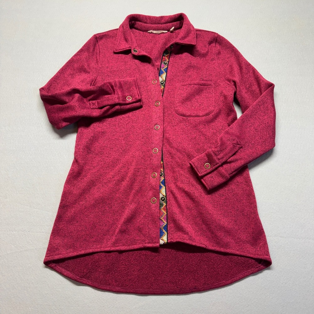 Soft Surroundings Womens Medium Berry Red Knit Tunic Button Up Shirt